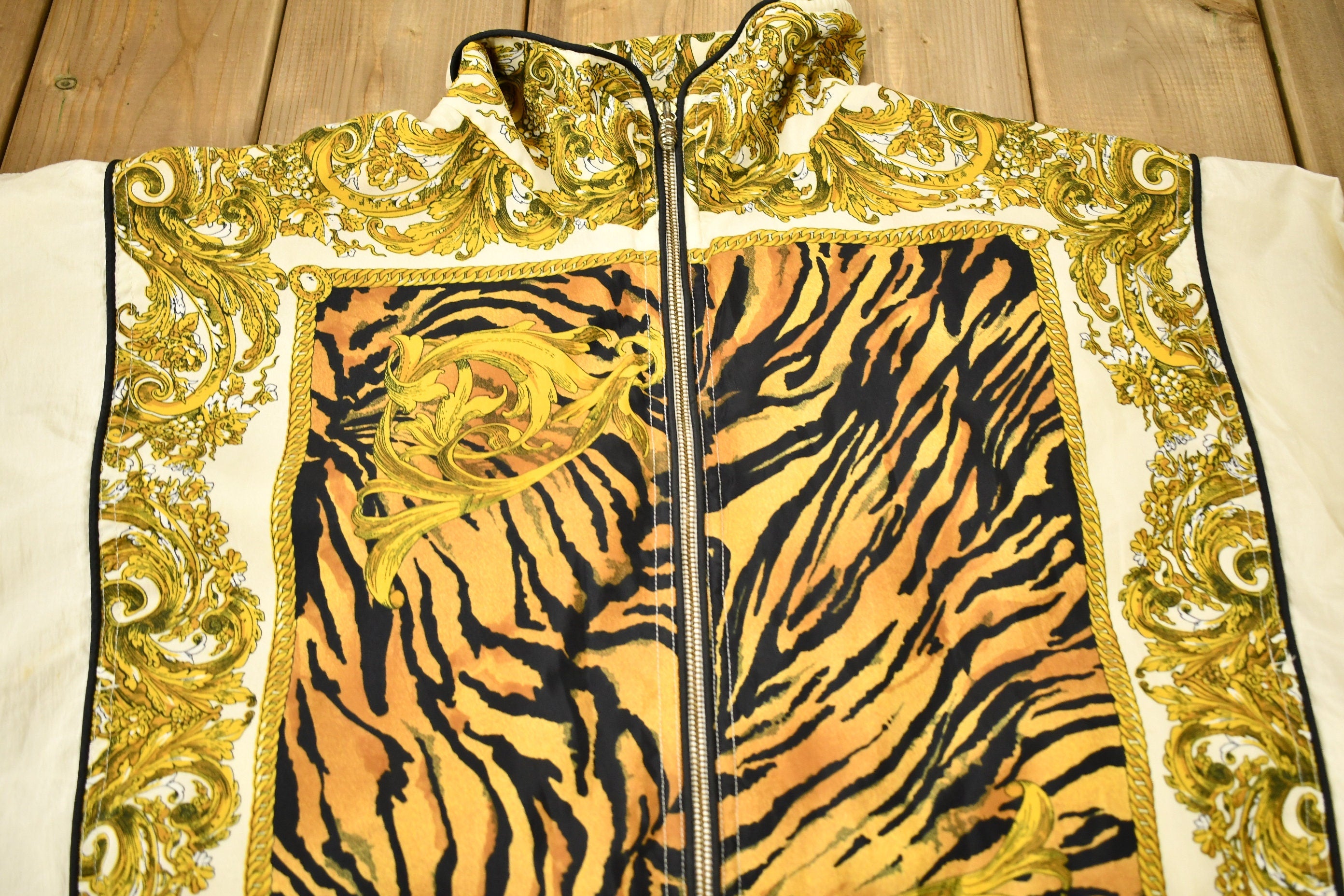 Vintage 1990s Tiger Striped Abstract Pattern Winterset Windbreaker Jacket  Full Zip Jacket  Streetwear  Athleisure  Jacquard