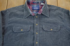 Vintage 1990s Woolrich Dark Blue Plaid Button Up Flannel Shirt