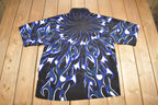 Vintage 1990s All Over Print Flame Graphic Button Up T-Shirt Flames Graphic