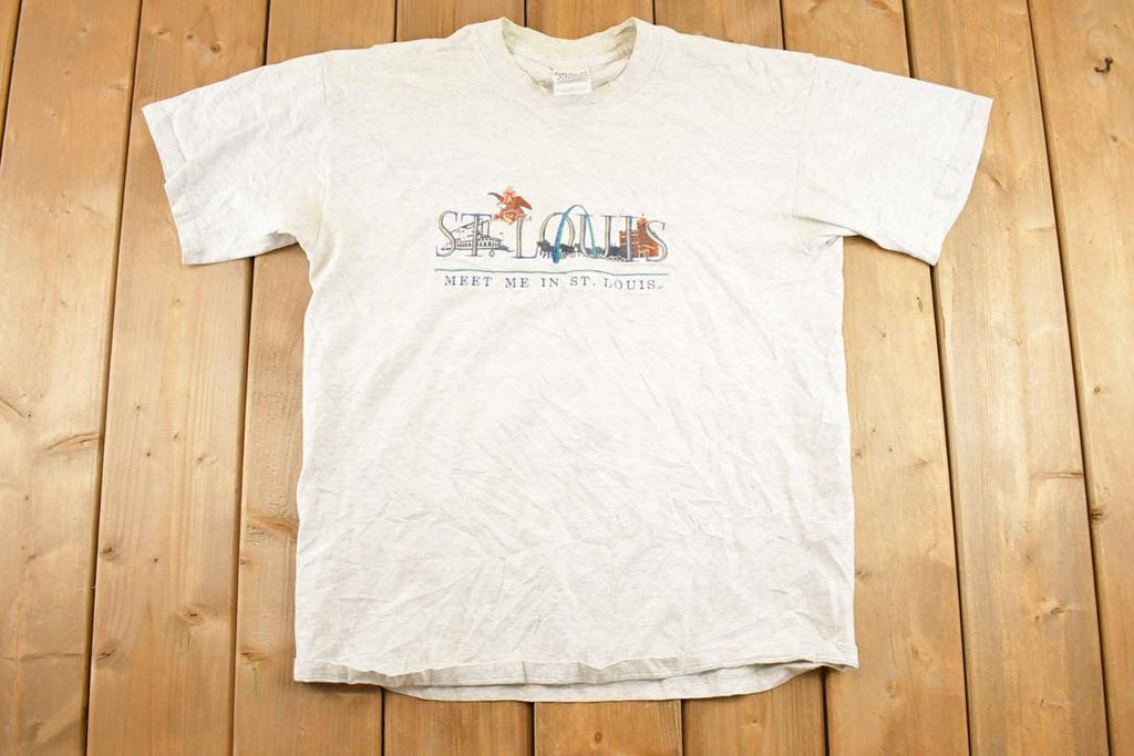 Vintage 1990's Meet Me In St Louis Souvenir Travel T-Shirt Mens L / 90s Single Stitch Embroidered Destination Tee / Made in USA