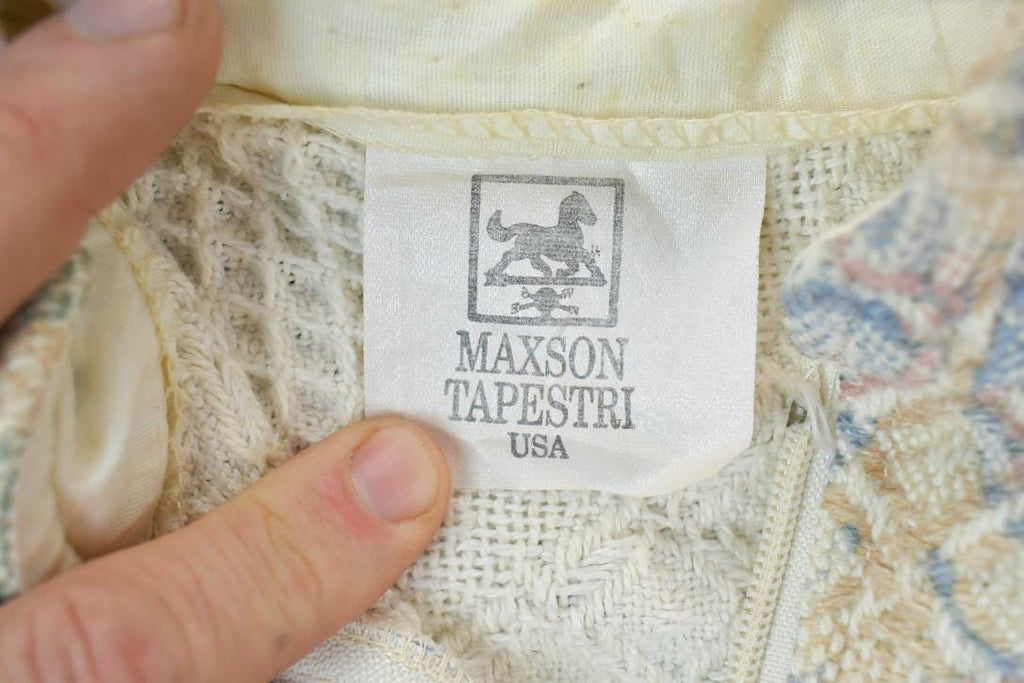 Vintage 1990s Maxon Tapestri Full Zip All Over Print Knit Heart Crewneck Sweatshirt