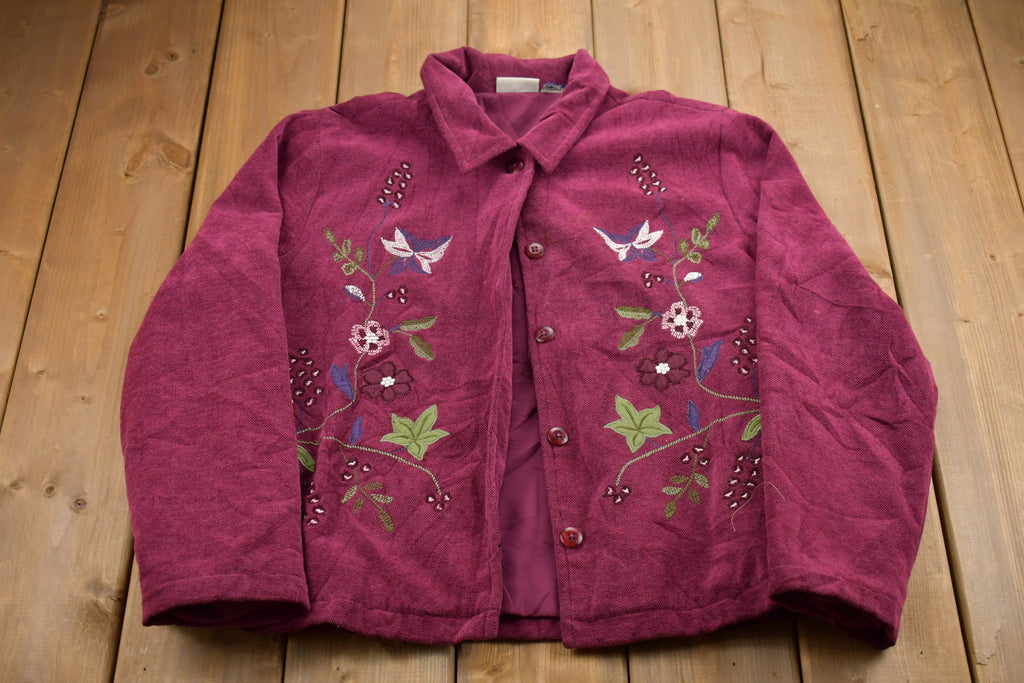 Vintage 1990s White Stag Floral Embroidered Button Up Sweatshirt