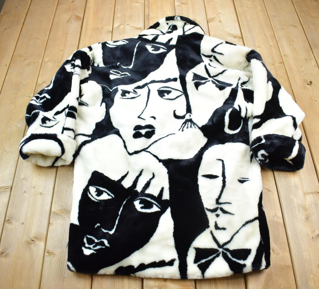 Vintage 1980s Donny Brook Abstract Art Face Graphic Over Coat