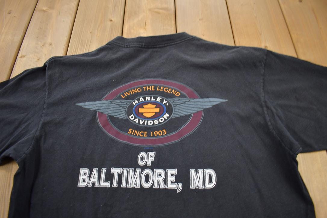 Vintage 1990s Harley Davidson Motorcycles Of Baltimore Graphic T-Shirt