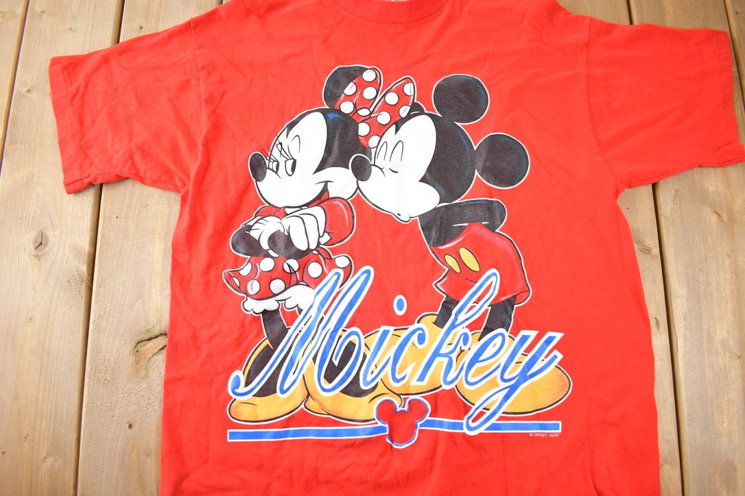 Vintage 1990s Disney Mickey & Minnie Mouse Graphic T-Shirt Made In USA One Size