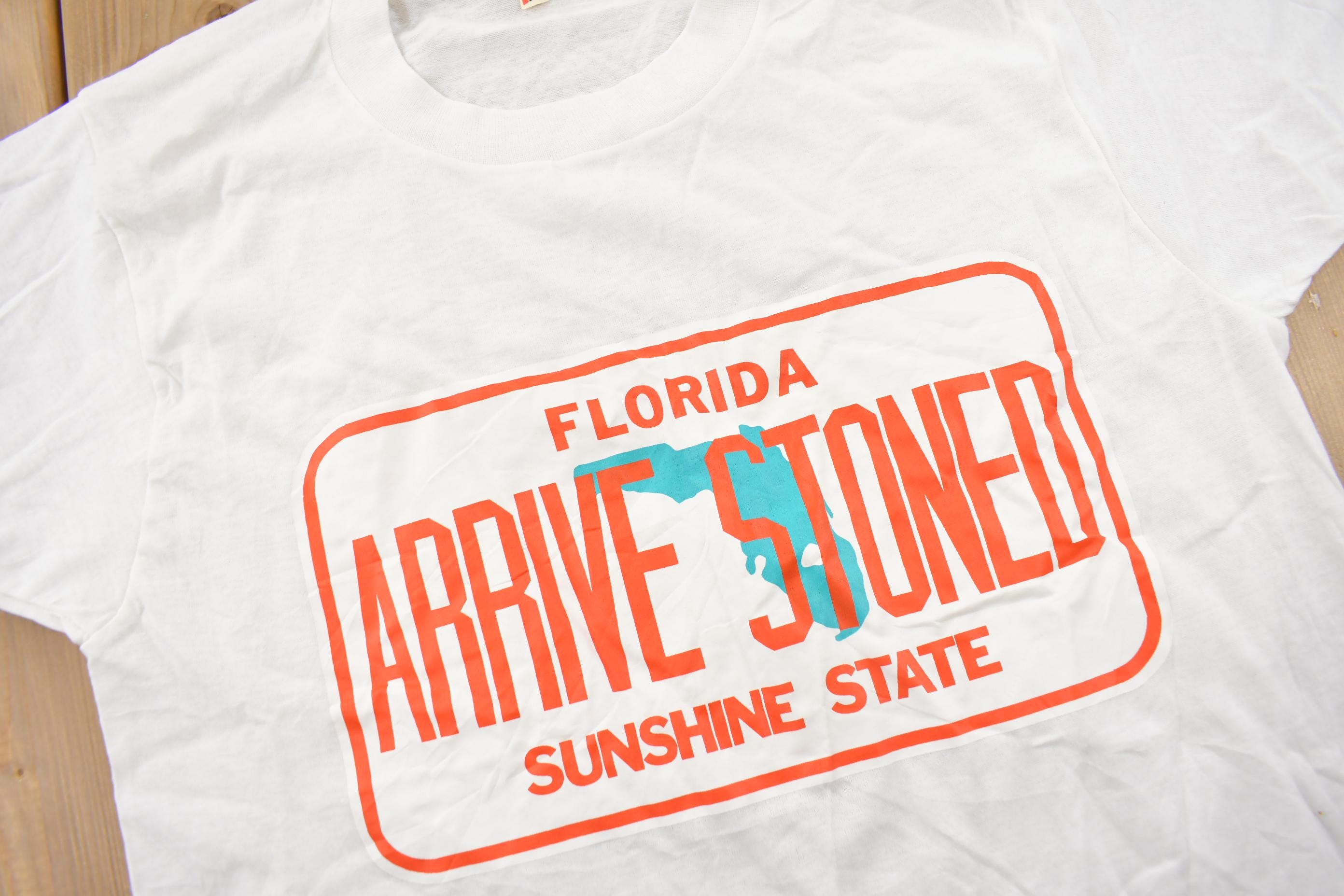 Vintage 1980s Florida T Sunshine State Funny Graphic Souvenir T Shirt