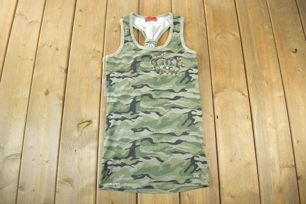 Vintage 1990s Vigoss Studio Women's Crown Graphic Camo Tank Top