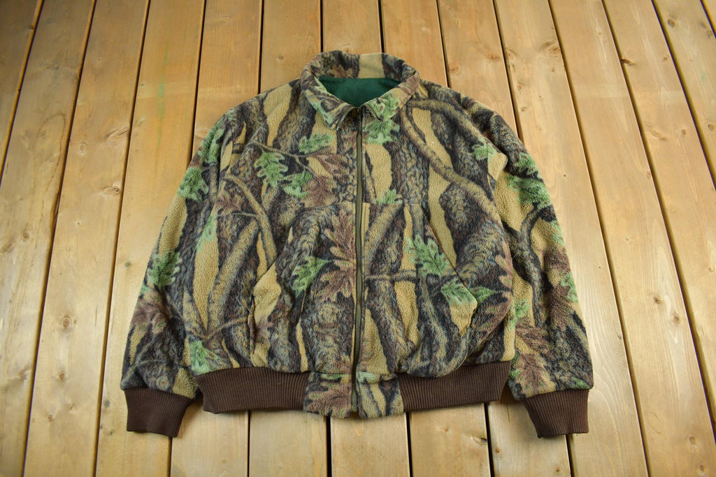 Vintage 1990s Tree Camo Zip Up Fleece Sweater Jacket Men's XL  Outdoors Hunting Gear  Outdoorsman  Cozy Sweatshirt