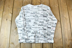 Vintage 1990s Chico's Design Ribbed Long Sleeve All-Over-Print Languages of Love Graphic T-Shirt