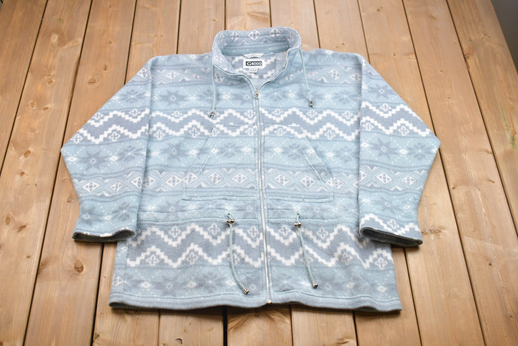 Vintage 1990s Pastel Blue Zip Up Fleece Sweater