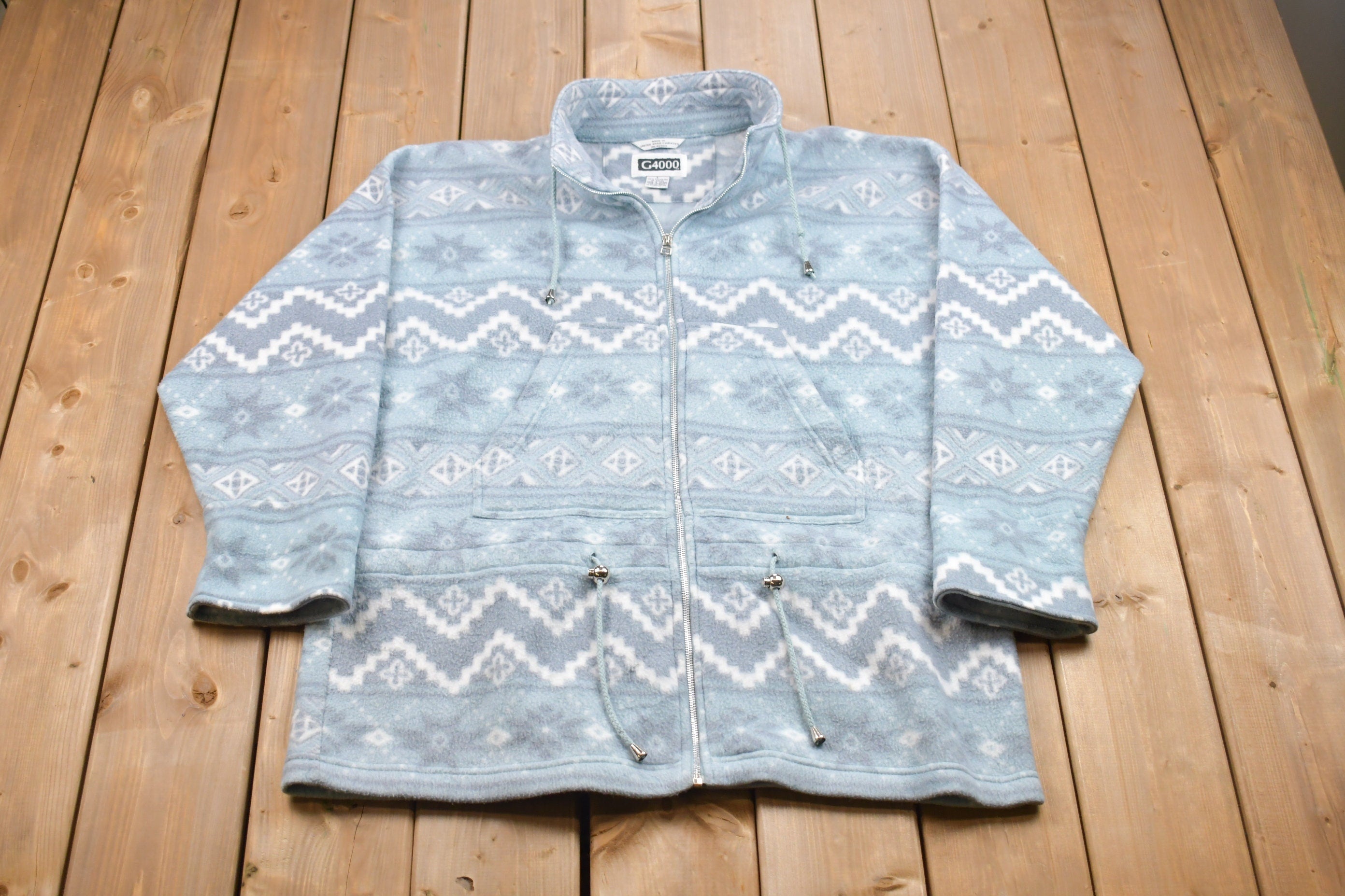 Vintage 1990s Pastel Blue Zip Up Fleece Sweater