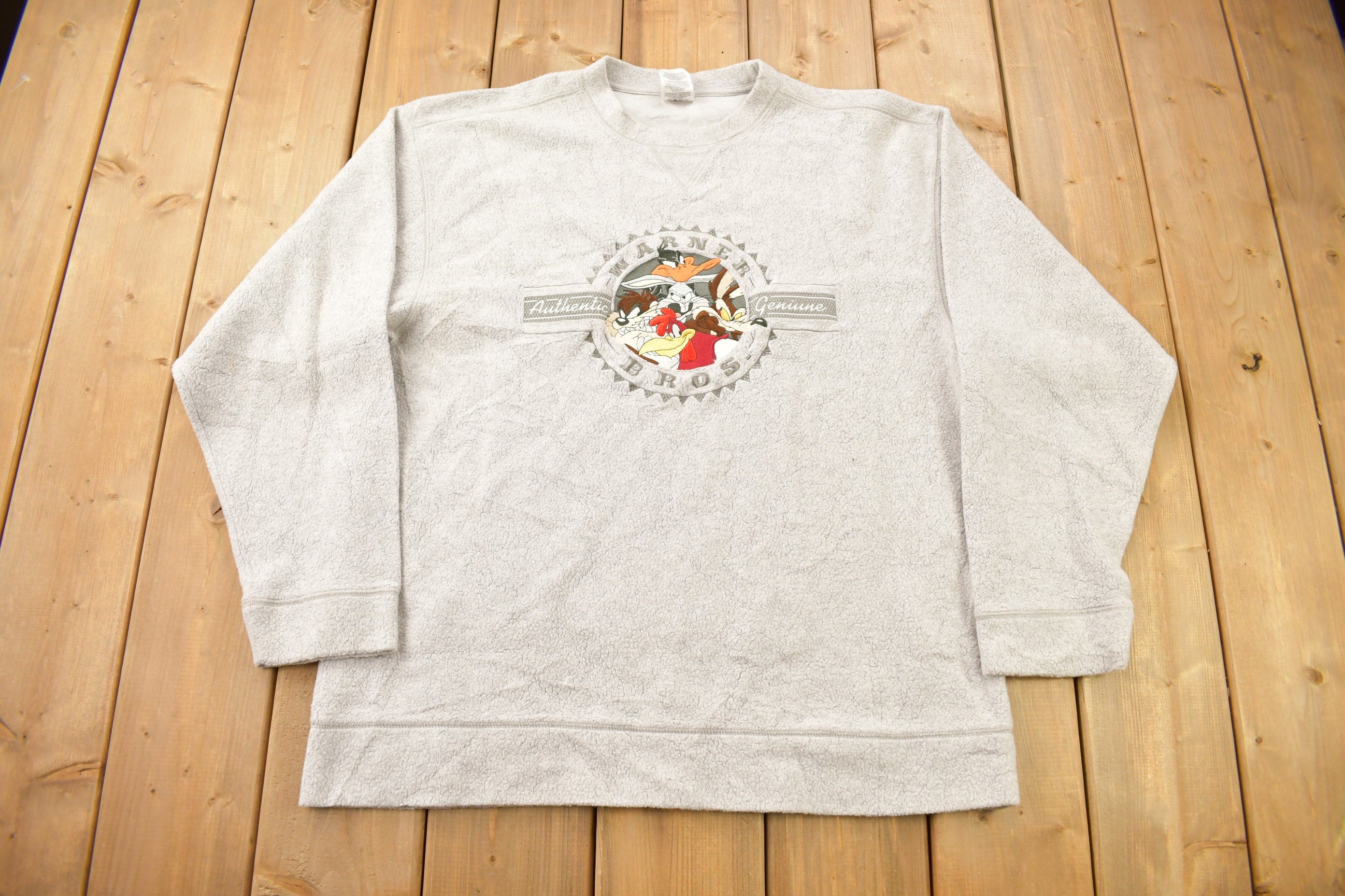 Vintage 2000 Looney Tunes Embroidered Fleece Crewneck Sweatshirt
