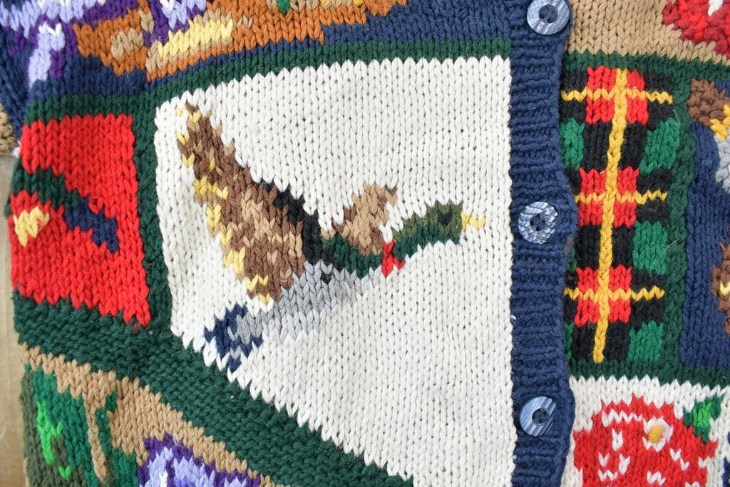 Vintage 1991 The Eagles Eye Hand Knit Button Up Knit Christmas Sweater