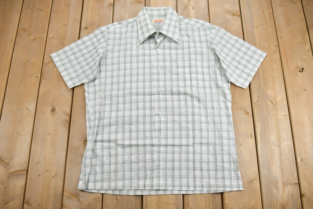 Vintage 1970s First Shirt Short Sleeve Plaid Button Up Shirt /