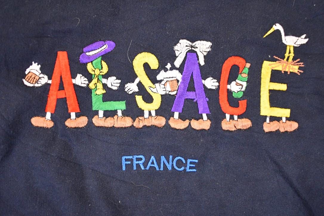 Vintage 1990s Alsace France Embroidered Cartoon Crewneck Sweatshirt Mens XL