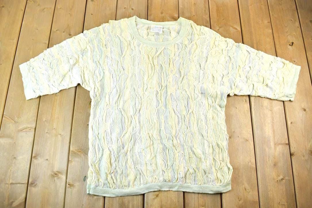 Vintage 1990s Coogi 3D knit Short Sleeve Crewneck Sweater Made In Australia 100% Cotton Abstract Pattern