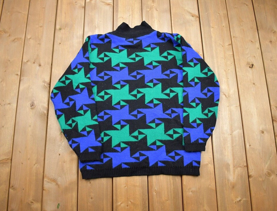 Vintage 1990s Alfred Dunner Knitted Turtleneck Sweater / Vintage 90s Turtleneck / Made in USA / Colorful / Abstract Pattern
