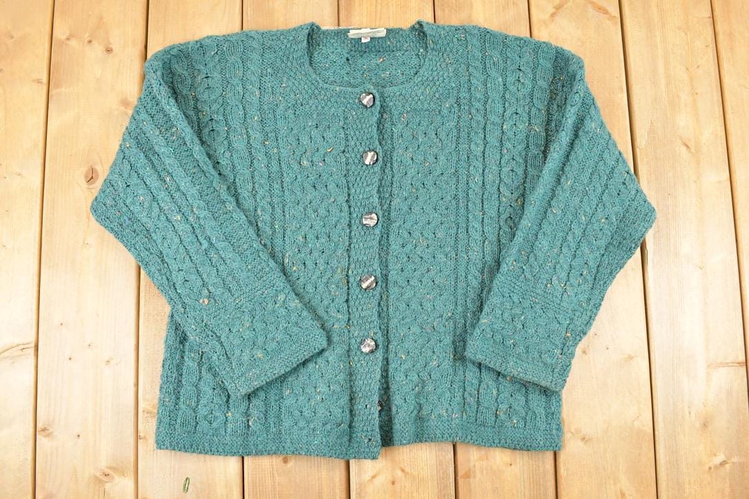 Vintage 1990s Carraig Donn Wool Cable Knit Cardigan Sweater Women's M