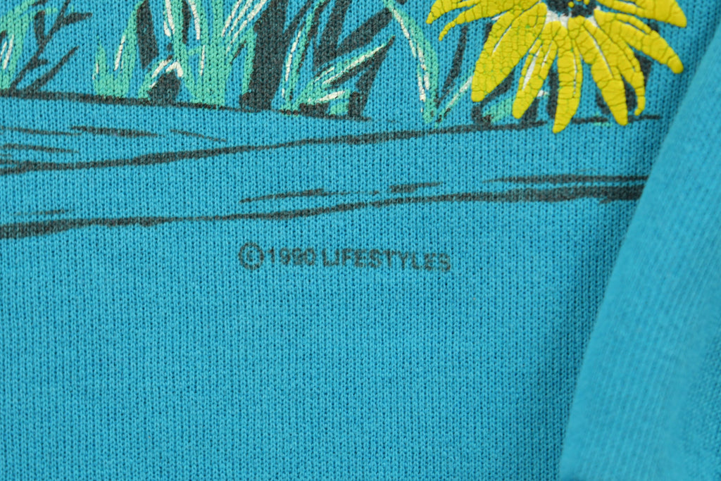 Vintage 1990 Wild Flower Print Collared Crewneck Sweatshirt