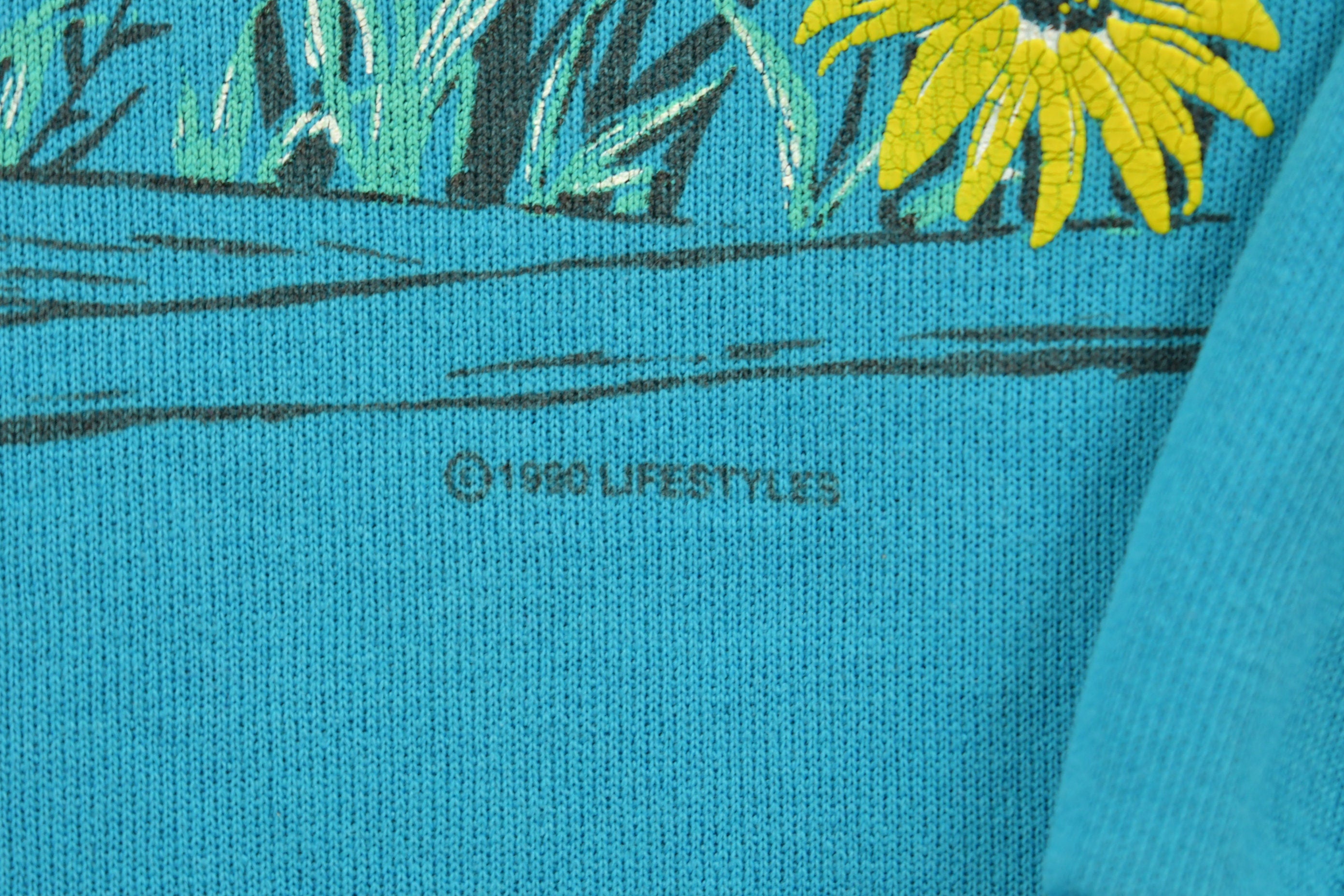 Vintage 1990 Wild Flower Print Collared Crewneck Sweatshirt