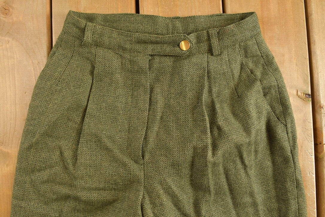 Vintage 1980s Green Wool Pants Size 24 x 27 / Vintage Trousers / Rare Vintage / Vintage Pants / Button Fly / Wool Trousers / Made In Canada