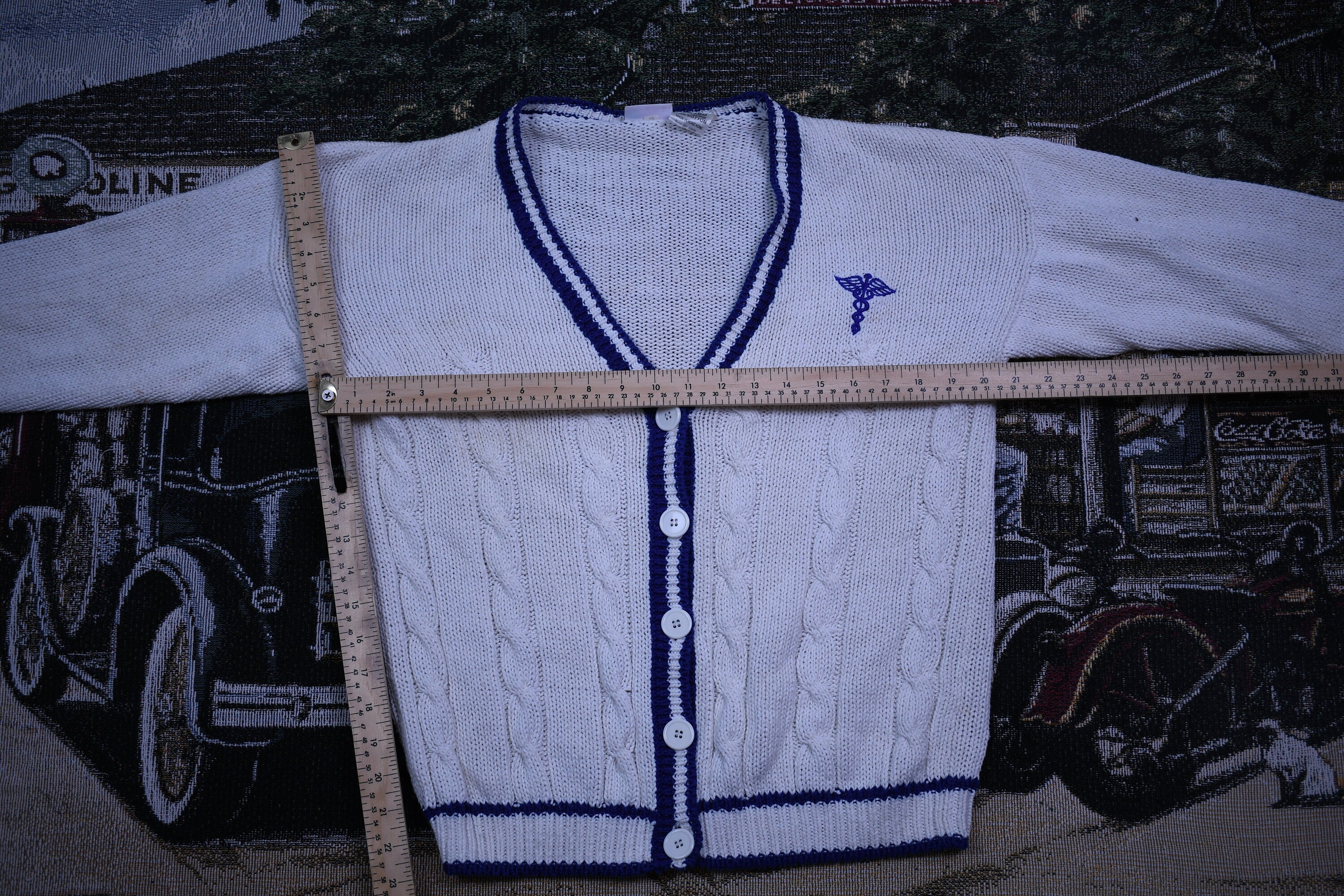 Vintage 1980s Caduceus Crest Cardigan