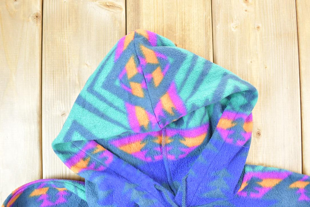 Vintage 1990s Fleece Abstract Print Great Outdoors Hoodie Sweater
