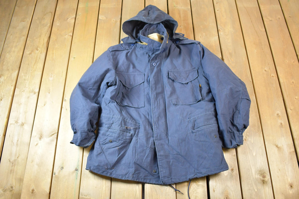 Vintage Navy Hooded Military Button Up Full Zip Lined Extreme Cold Army Jacket