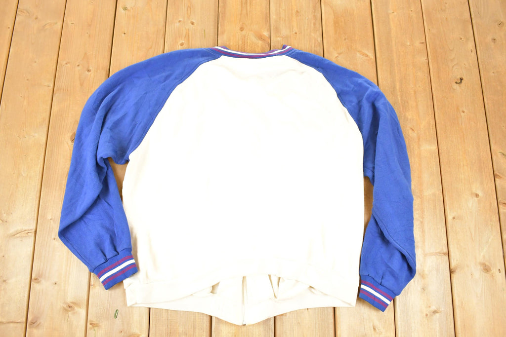 Vintage 1990s Spalding MLB Striped Full Zip Crewneck Sweatshirt Men's L