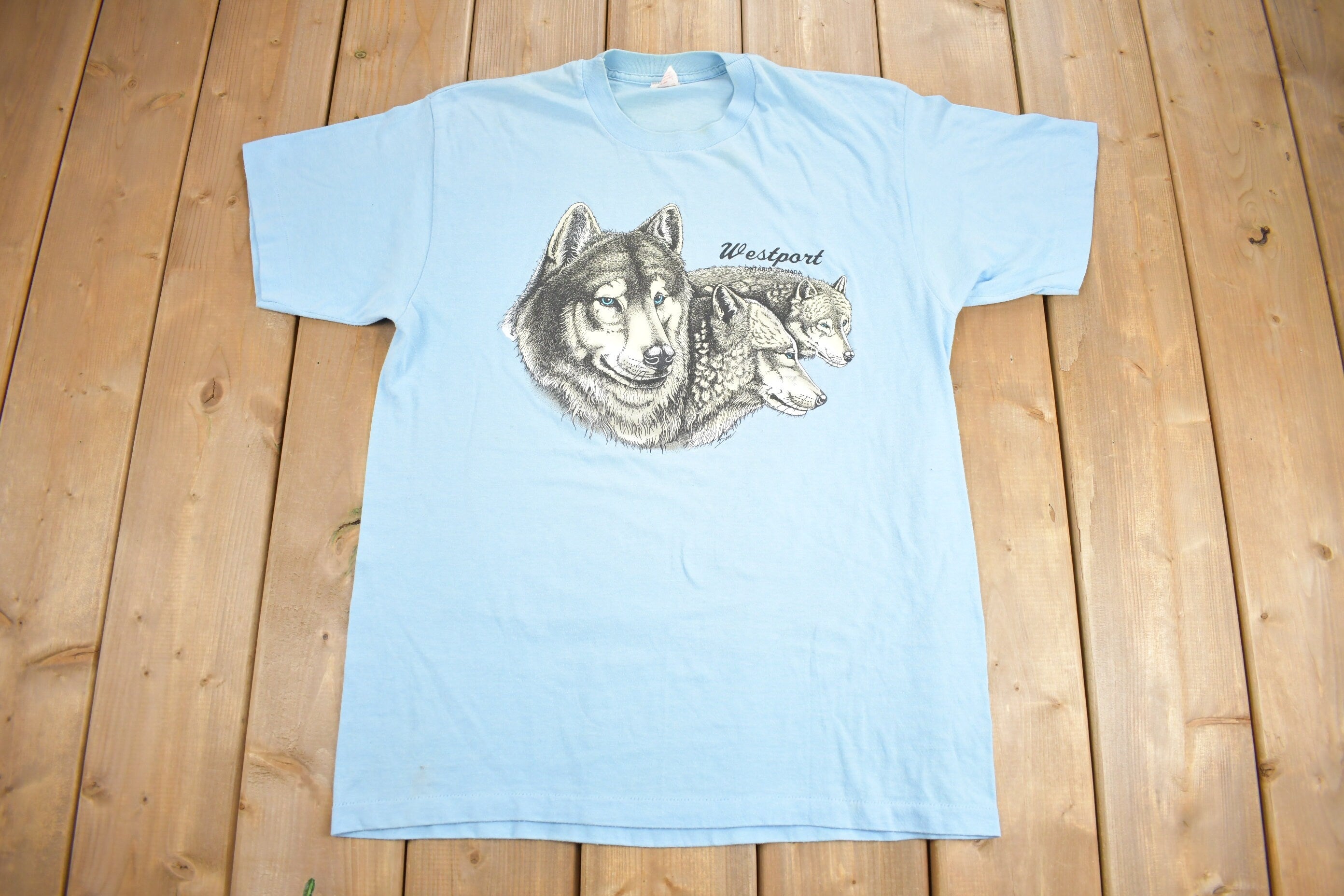 Vintage 1990s Westport Wolf Graphic Souvenir T Shirt