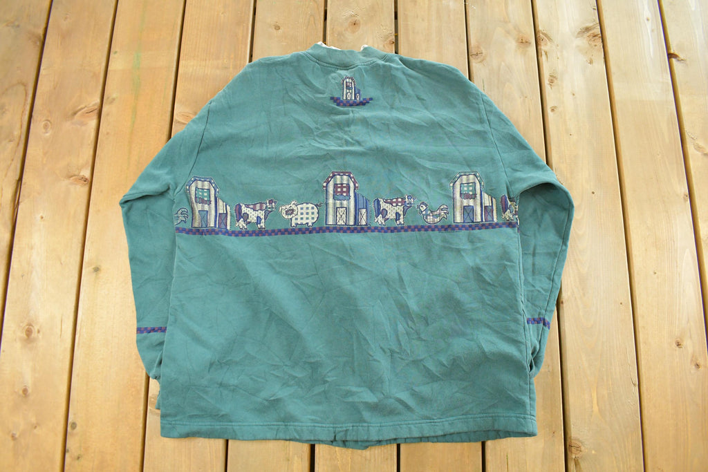 Vintage 1990s Art Unlimited Farm Animals Cardigan Sweater Men's XL