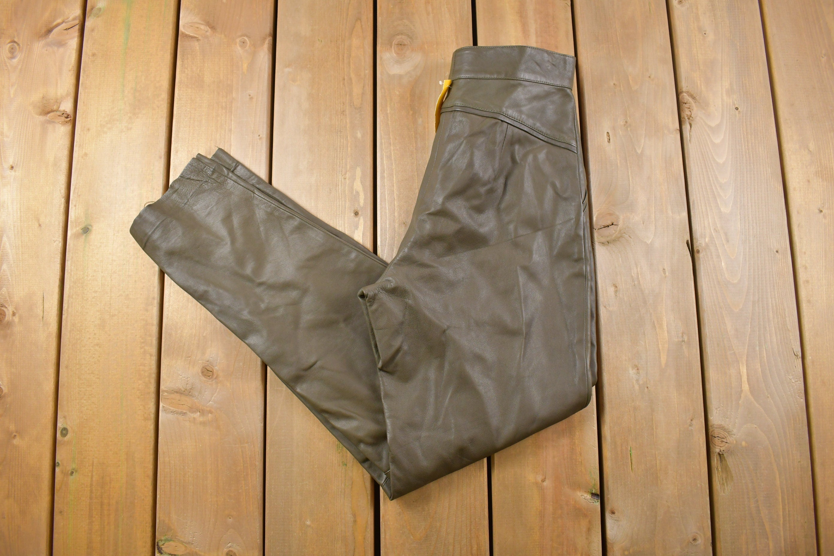Vintage 1990's Women's High Waist Brown Leather Pants Size 26 x 30