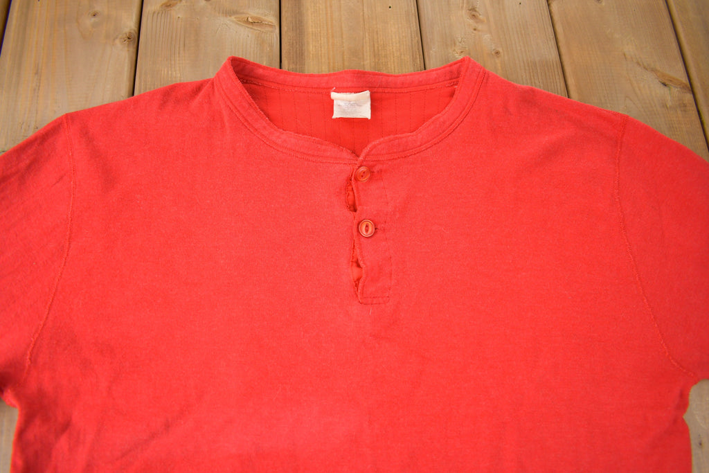 Vintage 1990s LL Bean Henley Thermal Sweatshirt Made In USA