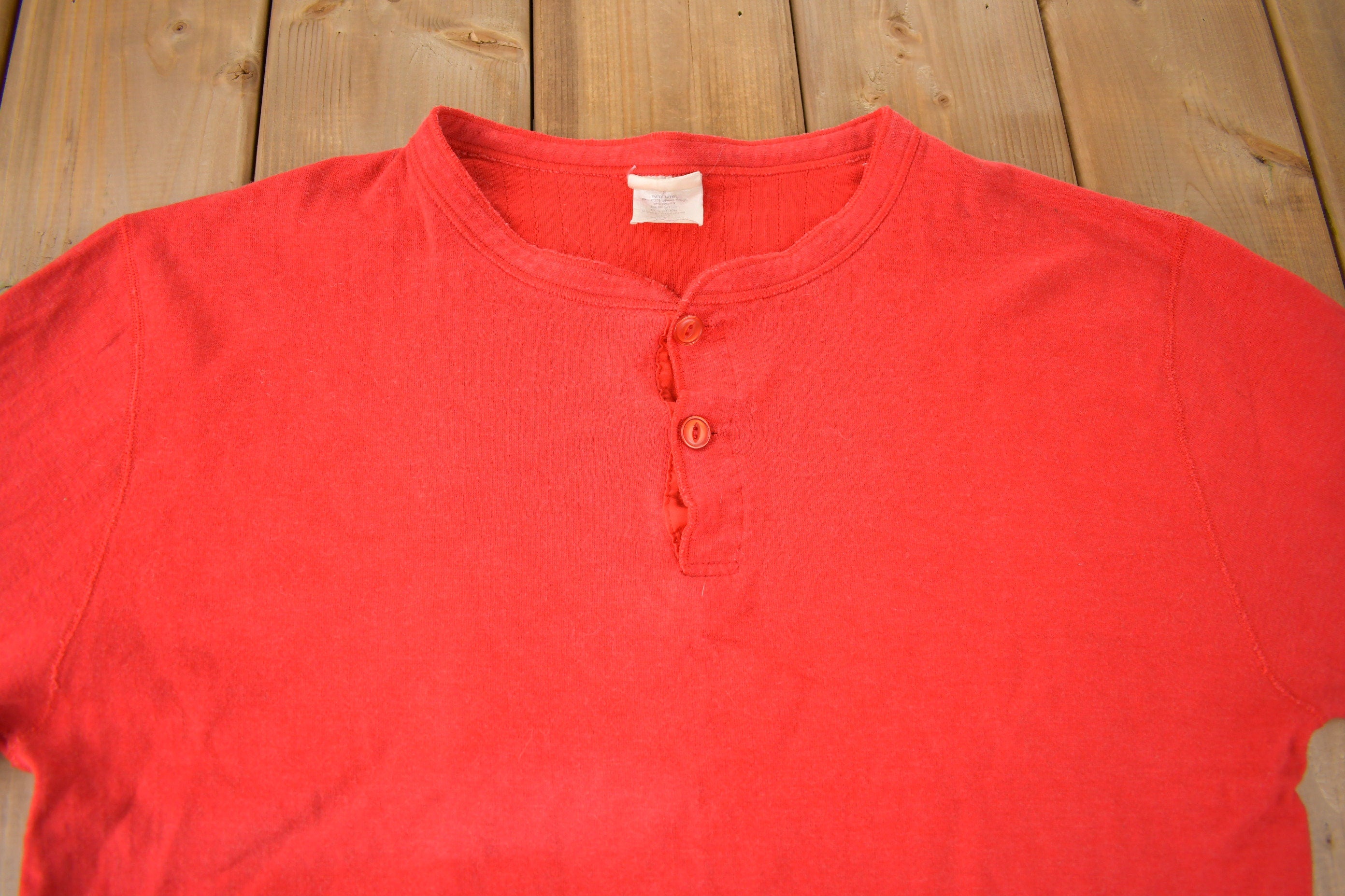 Vintage 1990s LL Bean Henley Thermal Sweatshirt Made In USA