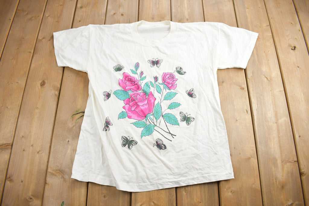 Vintage 1990s Floral Butterfly Graphic T Shirt