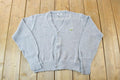 Vintage 1970s Izod Lacoste Heater Grey Knit Perfect Mild Distress Cardigan Sweater Made In USA