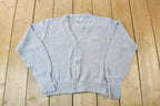 Vintage 1970s Izod Lacoste Heater Grey Knit Perfect Mild Distress Cardigan Sweater Made In USA
