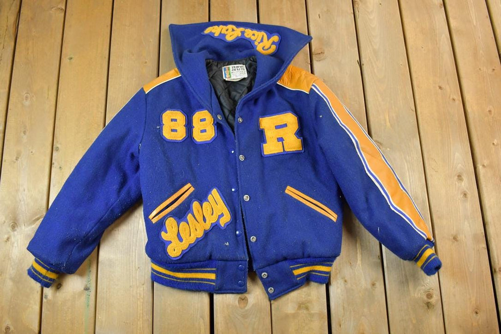 Vintage 1970s Trophy Jackets Rice Lake Number 88 Leather & Wool Varsity Jacket Made In USA