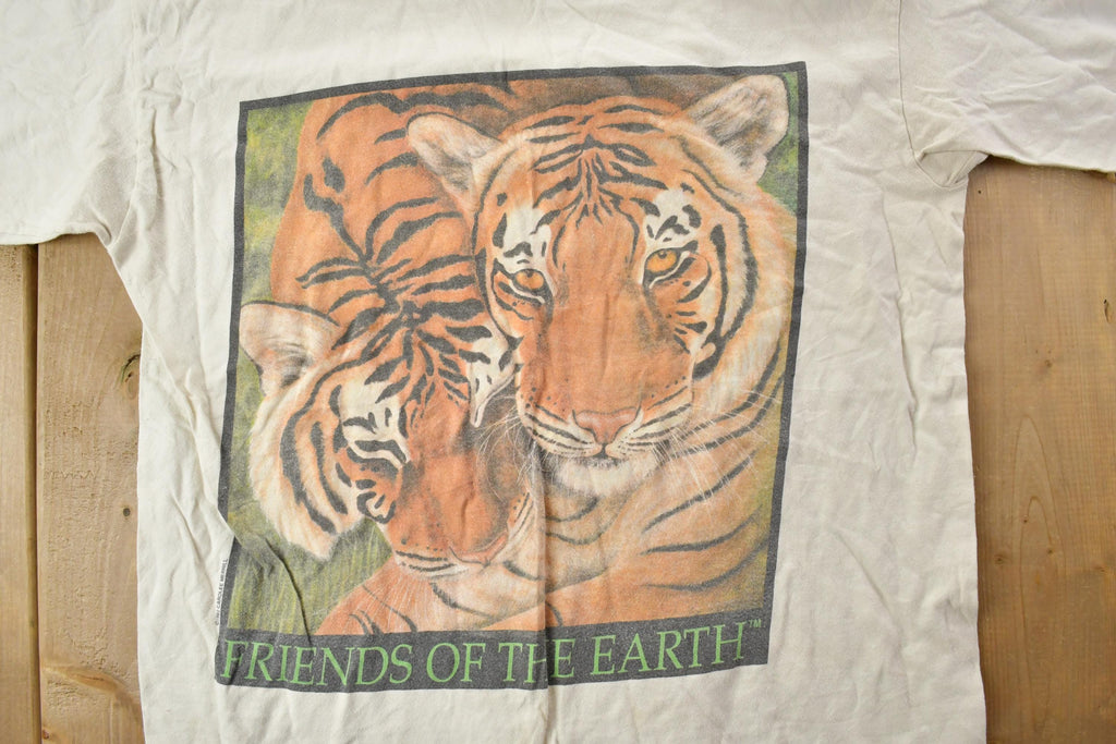 Vintage 1990s Friends Of The Earth Tiger Theme Graphic T-Shirt