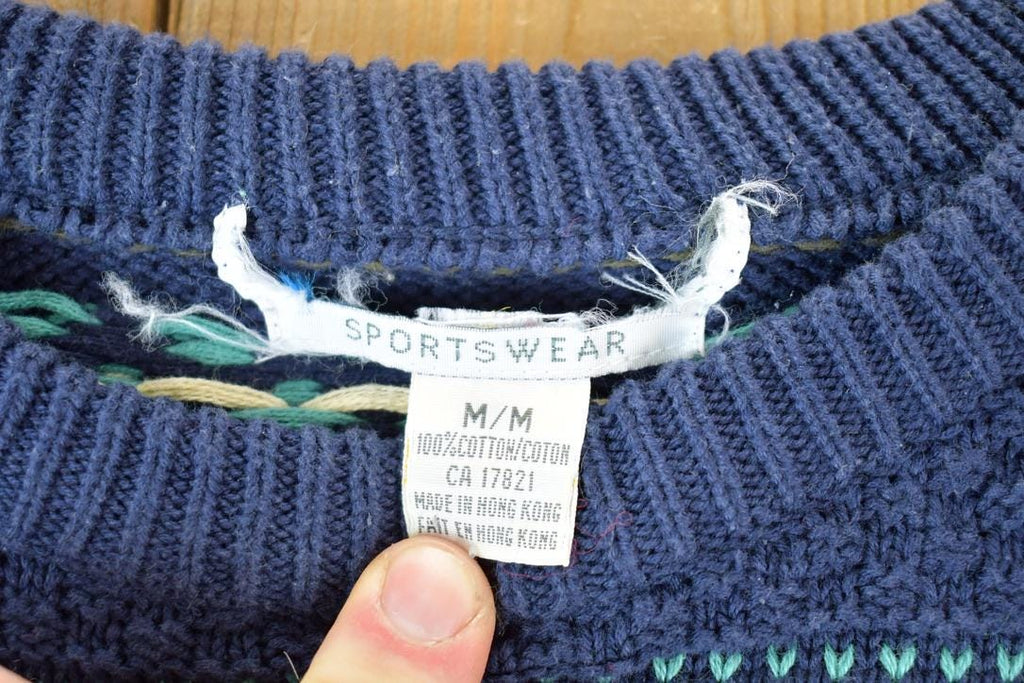 Vintage 1990s Sportswear Chunky Knit Abstract Pattern Crewneck Sweater Made In 90s Crewneck 100% Cotton