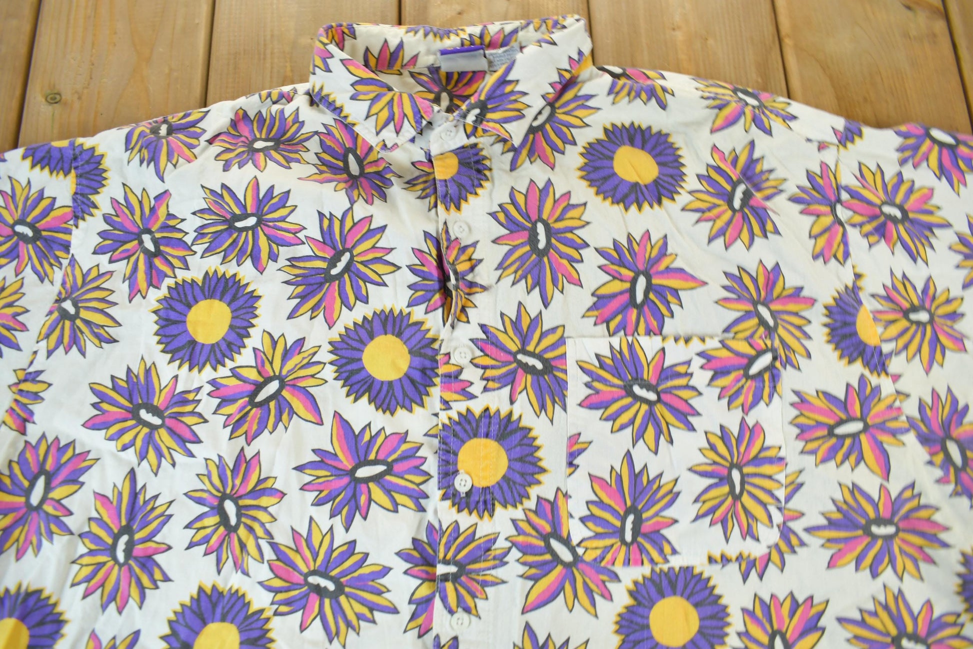 Vintage 1990s Pro Spirit All Over Print Floral Geometric Short Sleeve Button Up Shirt