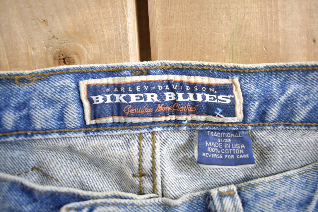 Vintage 1990s Harley Davidson Biker Blues Denim Jeans Size 31x32