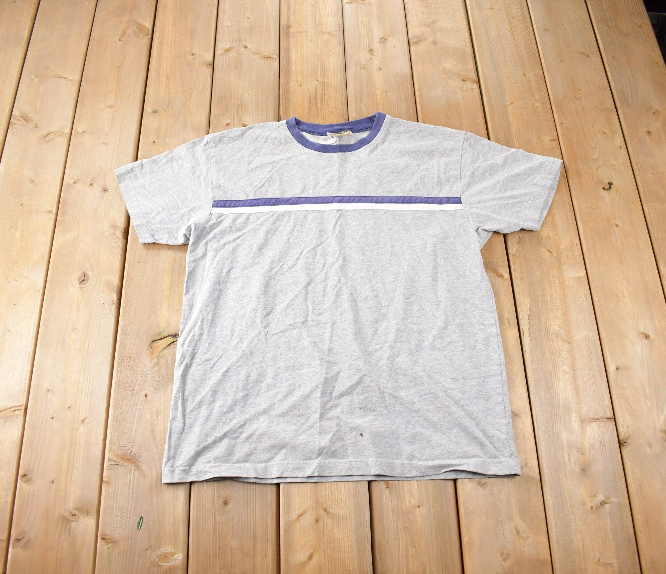 Vintage 1990s Industrial Rags Striped T Shirt Made In USA Size L