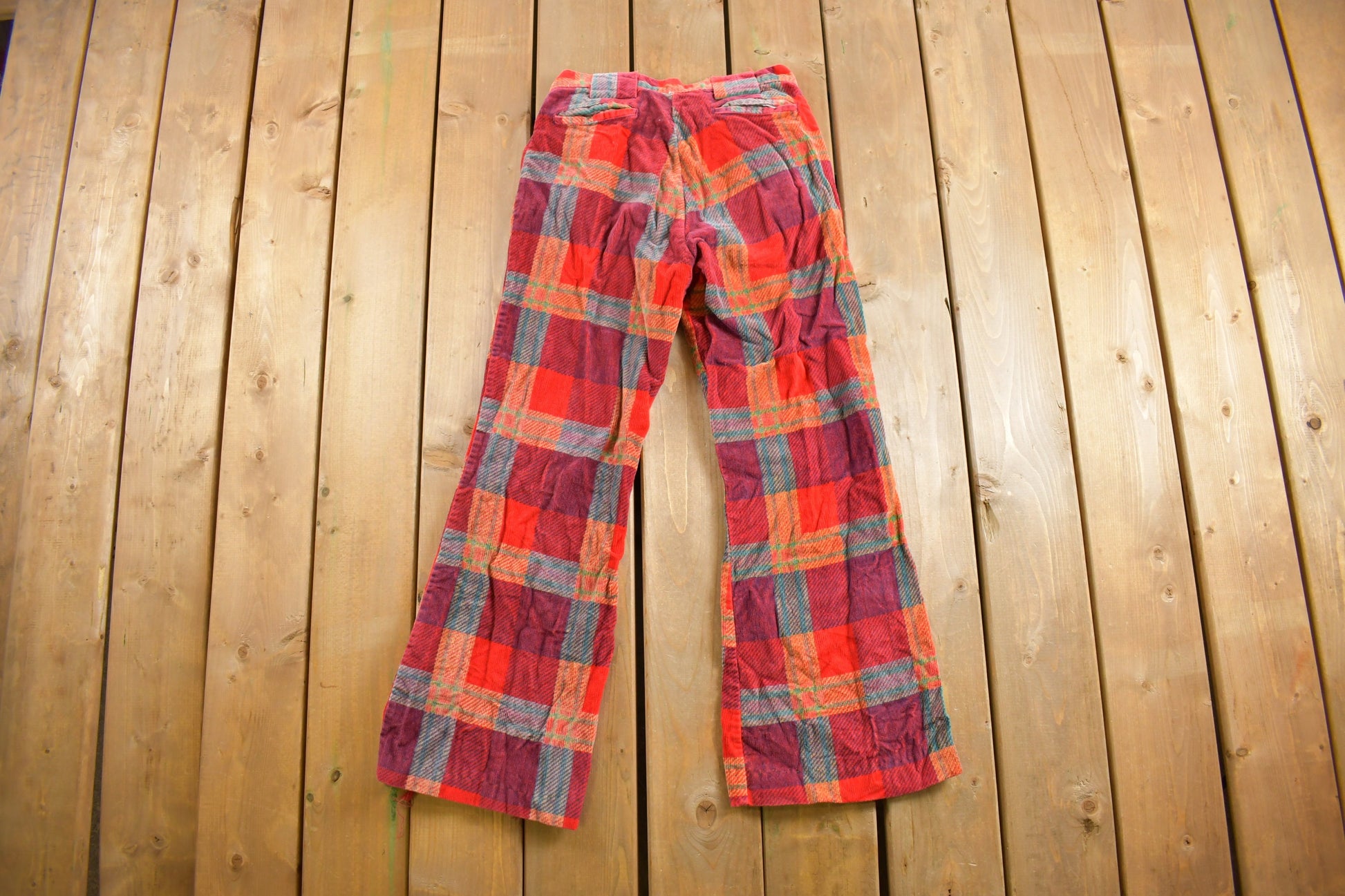 Vintage 1970s Wright Flared Plaid Pants Size 28 x 27.5