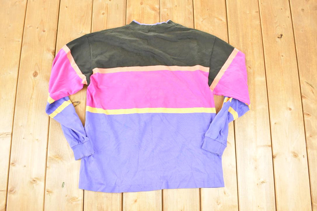 Vintage 1990s Lands End Big Striped Double Collar Crewneck Sweatshirt Women's L