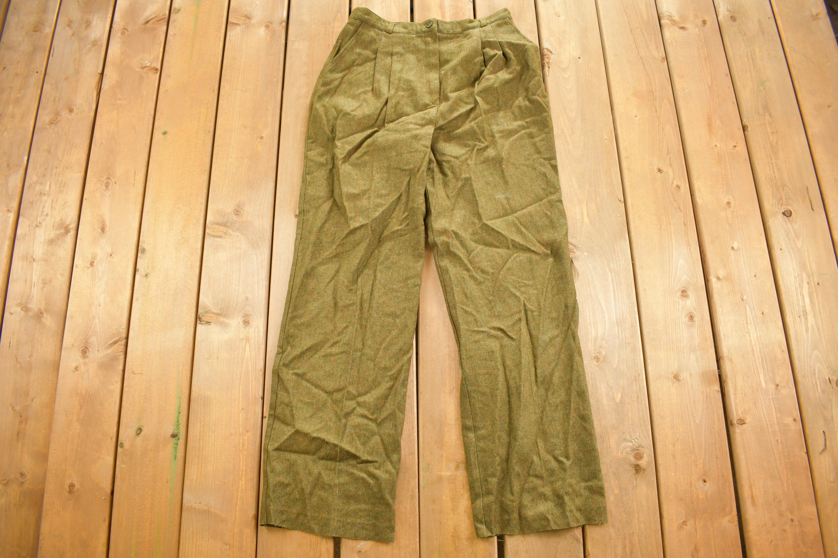 Vintage 1990s Pleated Hunters Run Wool Trousers Size 30 x 31.5