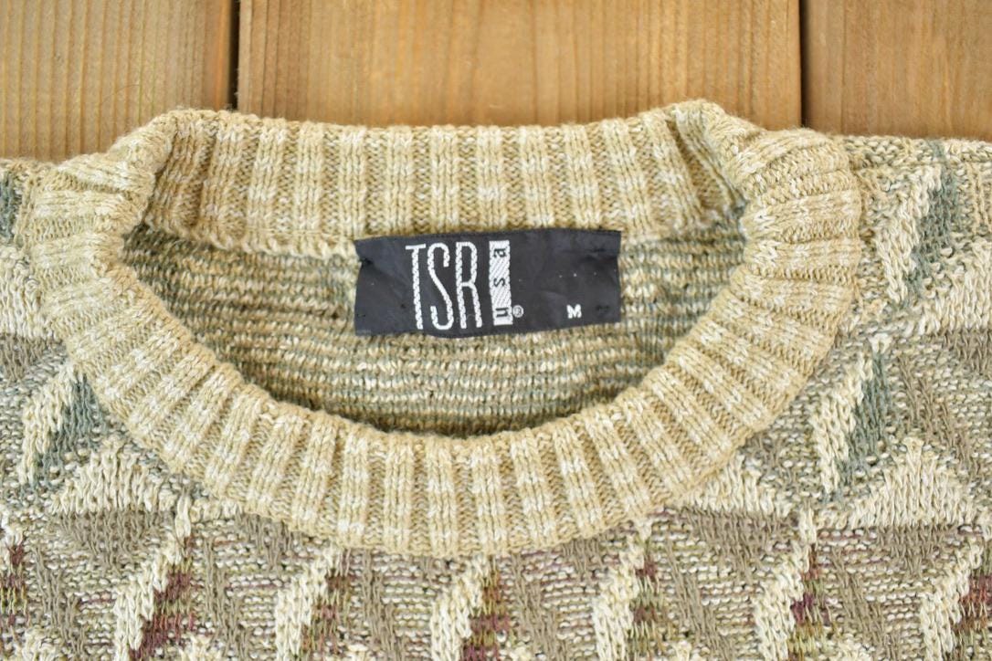 Vintage 1990s TSR USA Knit Crewneck Sweater  90s Crewneck  Abstract Pattern  Preppy Knits