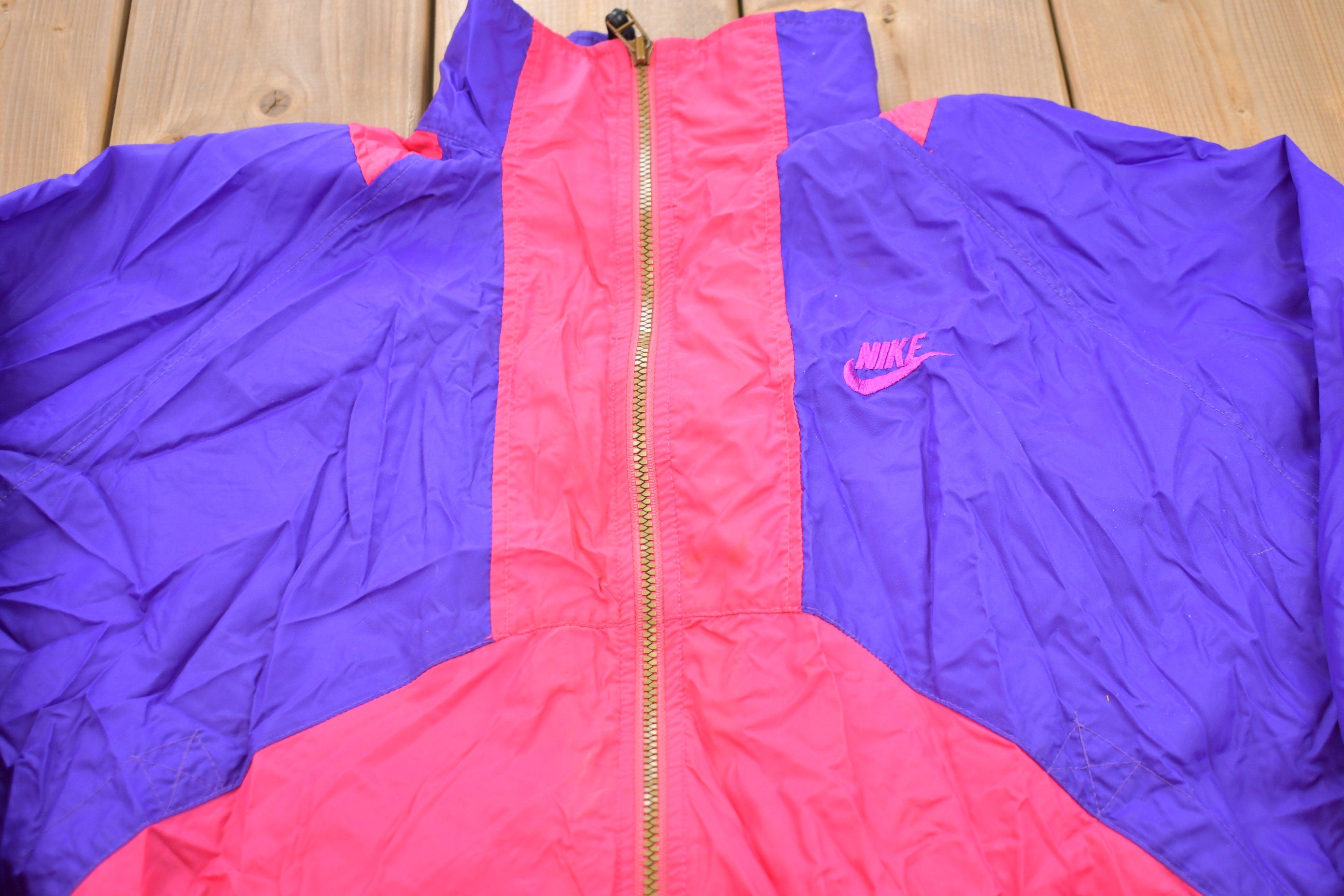 Vintage 1990s Women’s Nike Mini Swoosh Color Block Windbreaker Jacket