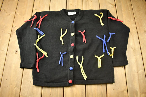 Vintage 1990s Bonnie And Bill Abstract Cardigan Sweater / Vintage Cardigan / Button Up / Embroidered / Confetti