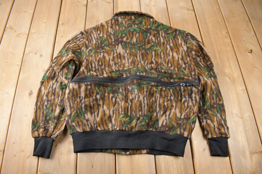 Vintage 1990s Browning Bark Camo Zip Up Fleece Sweater Made In USA